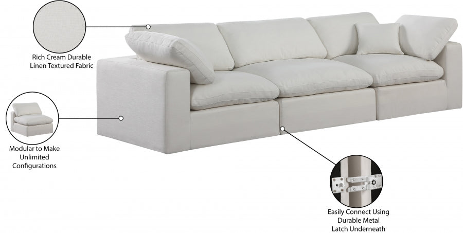 Comfy Linen Textured Fabric Sofa - Cream Color