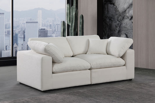 Two Pieces Comfy Linen Textured Fabric Sofa - Cream Color