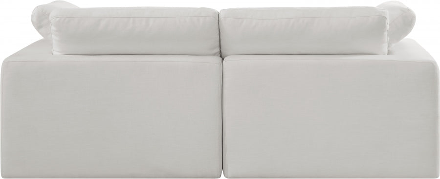 Two Pieces Comfy Linen Textured Fabric Sofa - Cream Color