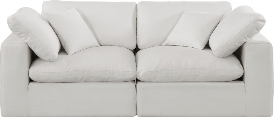 Two Pieces Comfy Linen Textured Fabric Sofa - Cream Color