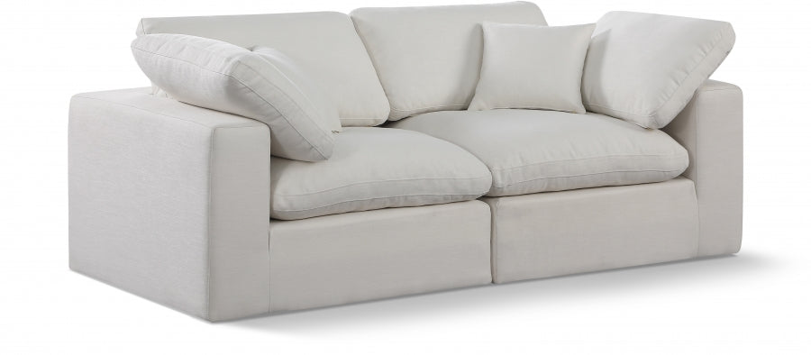 Two Pieces Comfy Linen Textured Fabric Sofa - Cream Color