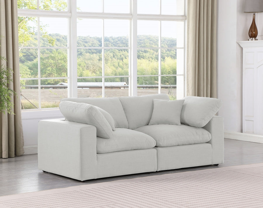 Two Pieces Comfy Linen Textured Fabric Sofa - White