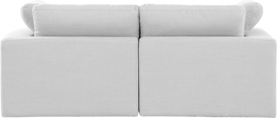 Two Pieces Comfy Linen Textured Fabric Sofa - White