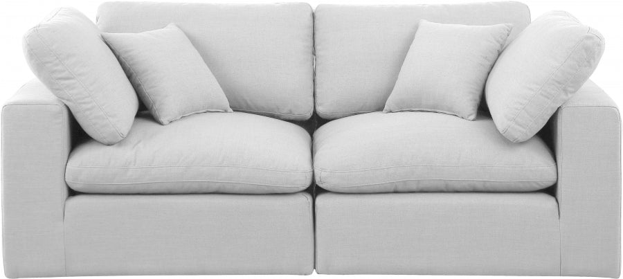 Two Pieces Comfy Linen Textured Fabric Sofa - White