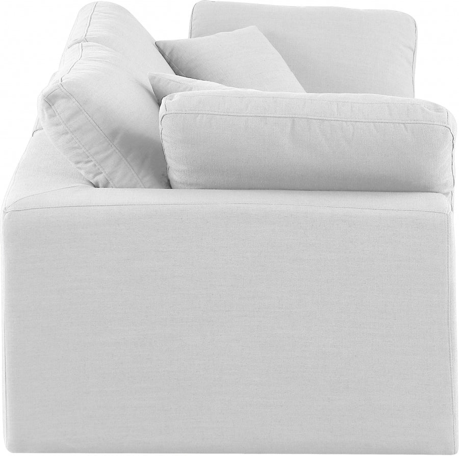 Two Pieces Comfy Linen Textured Fabric Sofa - White