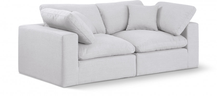 Two Pieces Comfy Linen Textured Fabric Sofa - White