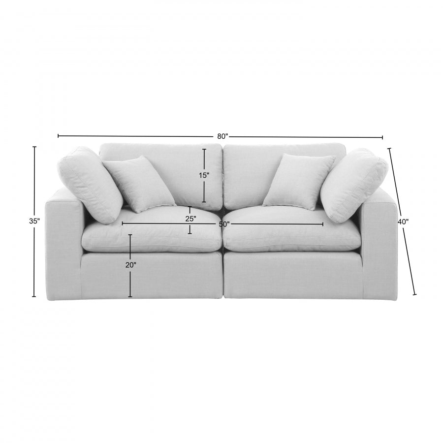 Two Pieces Comfy Linen Textured Fabric Sofa - White